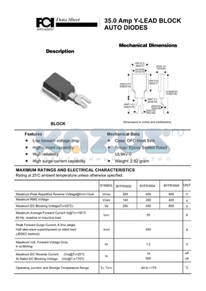 BYFR3502 datasheet - 35.0 Amp Y-LEAD BLOCK AUTO DIODES High current capability