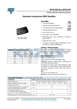 BYG10K datasheet - Standard Avalanche SMD Rectifier