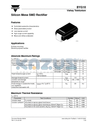 BYG10J datasheet - Silicon Mesa SMD Rectifier