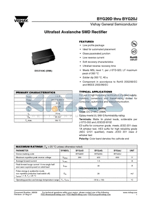 BYG20D-E3/TR3 datasheet - Ultrafast Avalanche SMD Rectifier