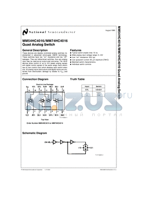 74HC4016J datasheet - Quad Analog Switch