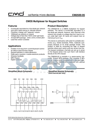 CM2500-05 datasheet - CMOS Multiplexer for Keypad Switches