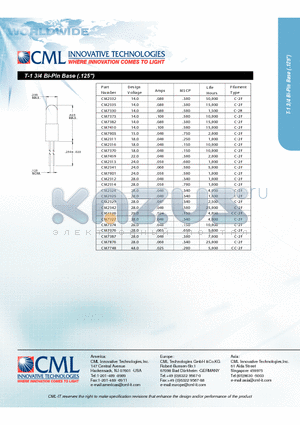CM2342 datasheet - T-1 3/4 Bi-Pin Base (.125)