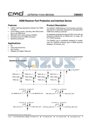 CM2021-00TR datasheet - HDMI Receiver Port Protection and Interface Device