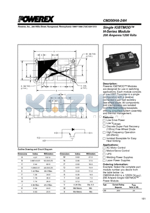 CM200HA-24H datasheet - Single IGBTMOD 200 Amperes/1200 Volts