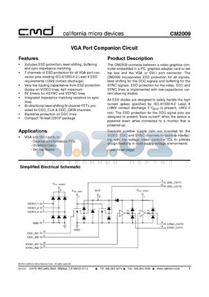 CM2009-02QS datasheet - VGA Port Companion Circuit