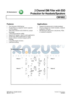 CM1682 datasheet - 2 Channel EMI Filter with ESD Protection for Headsets/Speakers