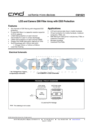 CM1621 datasheet - LCD and Camera EMI Filter Array with ESD Protection