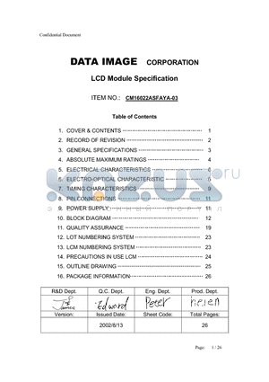 CM16022ASFAYA-03 datasheet - LCD MODULE SPECIFICATION