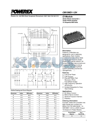 CM15MD1-12H datasheet - CI Module Three Phase Converter  Three Phase Inverter 15 Amperes/600 Volts