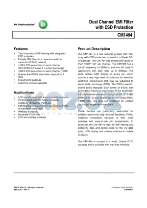 CM1484 datasheet - Dual Channel EMI Filter with ESD Protection