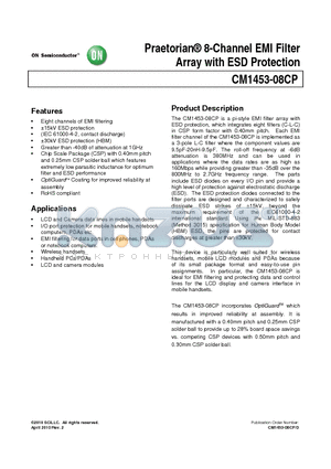 CM1453-08CP datasheet - Praetorian 8-Channel EMI Filter Array with ESD Protection