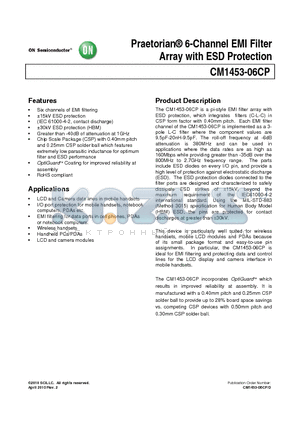 CM1453-06CP datasheet - Praetorian^ 6-Channel EMI Filter Array with ESD Protection