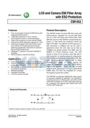 CM1452 datasheet - LCD and Camera EMI Filter Array with ESD Protection