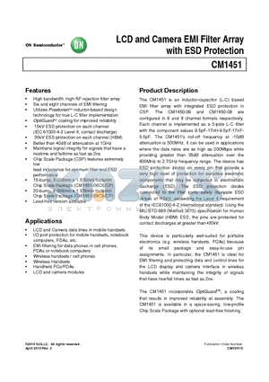 CM1451-08CP datasheet - LCD and Camera EMI Filter Array with ESD Protection