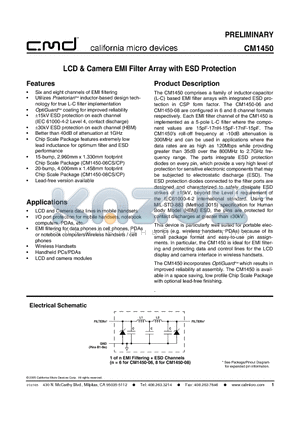 CM1450-08CS datasheet - LCD & Camera EMI Filter Array with ESD Protection