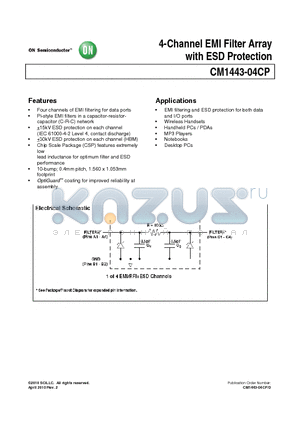 CM1443-04CP datasheet - 4-Channel EMI Filter Array with ESD Protection