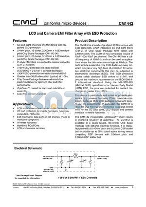 CM1442 datasheet - LCD and Camera EMI Filter Array with ESD Protection