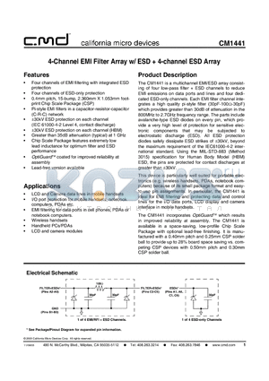 CM1441-07CS datasheet - 4-Channel EMI Filter Array w/ ESD  4-channel ESD Array