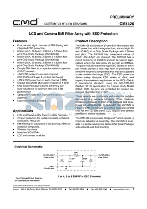 CM1426-08CS datasheet - LCD and Camera EMI Filter Array with ESD Protection