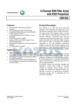 CM1425 datasheet - 4-Channel EMI Filter Array with ESD Protection