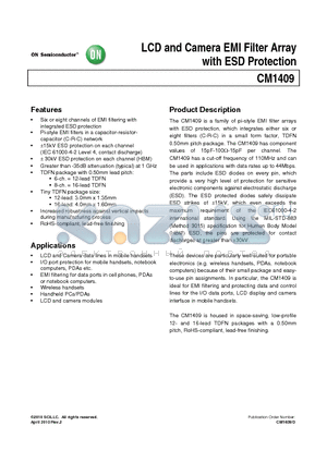 CM1409 datasheet - LCD and Camera EMI Filter Array with ESD Protection