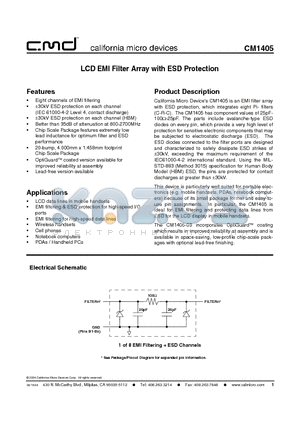 CM1405 datasheet - LCD EMI Filter Array with ESD Protection