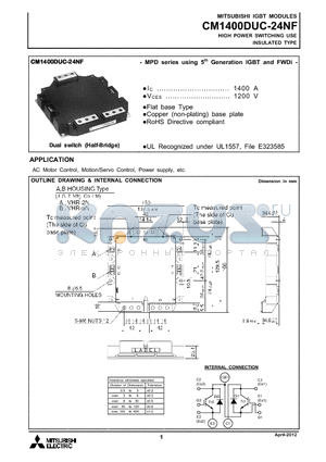 CM1400DUC-24NF datasheet - HIGH POWER SWITCHING USE INSULATED TYPE