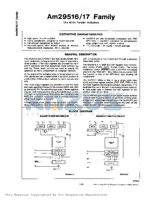 AM29517A datasheet - 16 X 16 BIT PARALLEL MULTIPLIERS