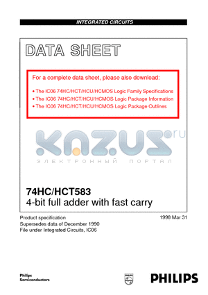74HC583 datasheet - 4-bit full adder with fast carry