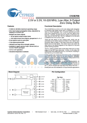 CY23EP09SXC-1HT datasheet - 2.5V or 3.3V, 10-220 MHz, Low Jitter, 9-Output Zero Delay Buffer