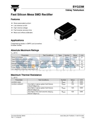 BYG23M datasheet - Fast Silicon Mesa SMD Rectifier