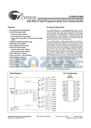 CY23FP12OC-002 datasheet - 200-MHz Field Programmable Zero Delay Buffer