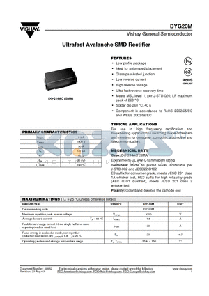BYG23M-E3/TR3 datasheet - Ultrafast Avalanche SMD Rectifier