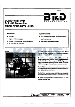 DL1040-ST-XX datasheet - FIBER OPTIC DATA LINKS