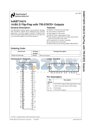 54ABT16374 datasheet - 16-Bit D Flip-Flop with TRI-STATE Outputs
