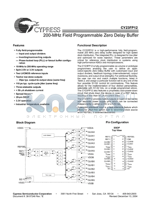CY23FP12OXI datasheet - 200-MHz Field Programmable Zero Delay Buffer