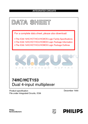 74HCT153DB datasheet - Dual 4-input multiplexer