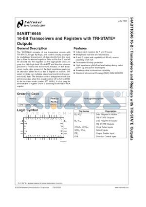 54ABT16646 datasheet - 16-Bit Transceivers and Registers with TRI-STATE Outputs