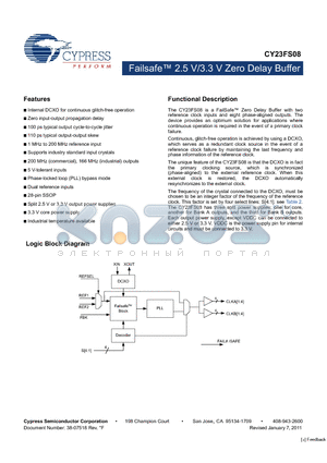 CY23FS08OXI datasheet - Failsafe 2.5 V/3.3 V Zero Delay Buffer