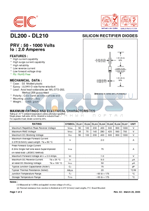 DL207 datasheet - SILICON RECTIFIER DIODES