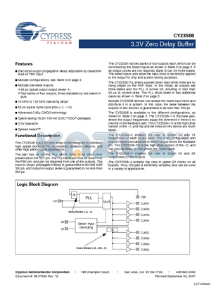 CY23S08 datasheet - 3.3V Zero Delay Buffer