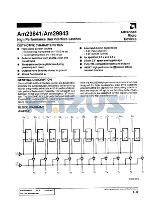 AM29843 datasheet - HIGH PERFORMANCE BUS INTERFACE LATCHES