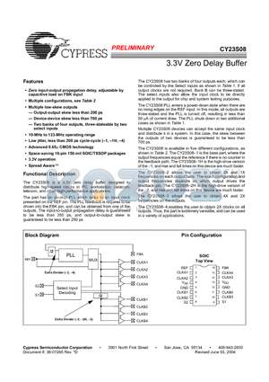 CY23S08SC-1H datasheet - 3.3V Zero Delay Buffer