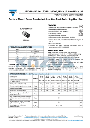 BYM11-200 datasheet - Surface Mount Glass Passivated Junction Fast Switching Rectifier