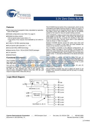 CY23S08SC-2 datasheet - 3.3V Zero Delay Buffer