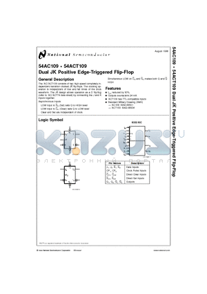 54AC109F datasheet - Dual JK Positive Edge-Triggered Flip-Flop