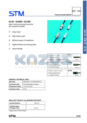 DL40-F-01M datasheet - MINI THROUGH BEAM SENSOR with separate amplifier