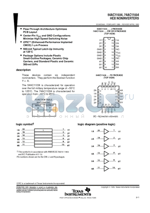 54AC11034 datasheet - HEX NONINVERTERS