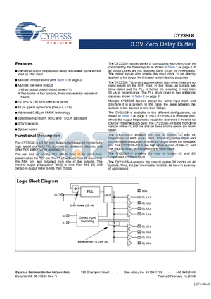 CY23S08SXC-2T datasheet - 3.3V Zero Delay Buffer